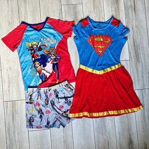 Girls Two Sets of pajamas Wonder Woman and Supergirl SIZE 10/12
